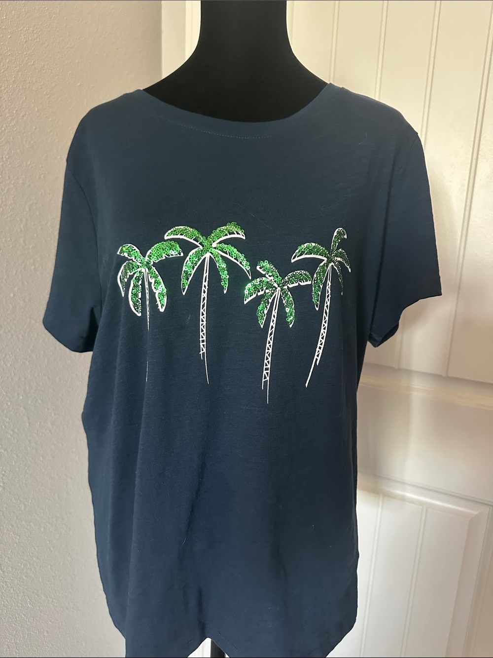 Fun sequins Navy Palm Tree Tee